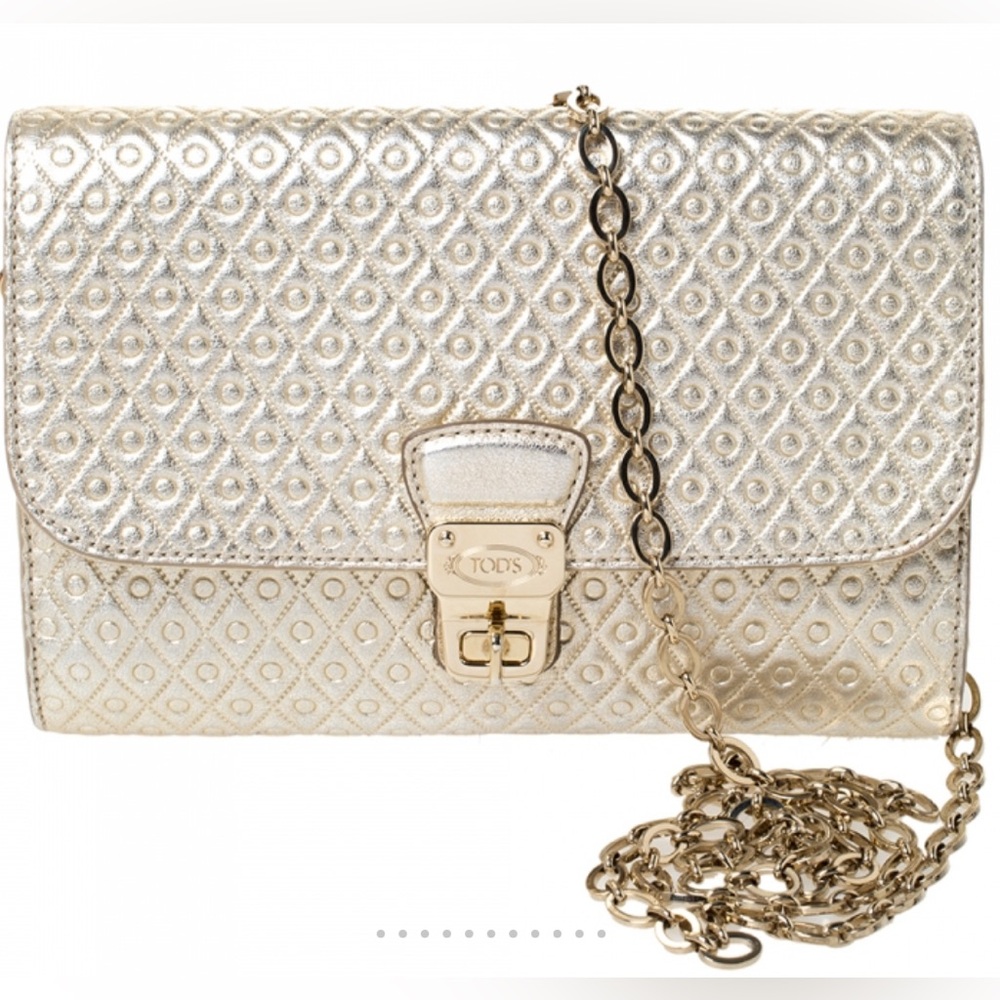 Authentic TOD’S ‘Signature’ Crossbody/Shoulder Bag ~ in Metallic Gold Leather - Picture 3 of 17